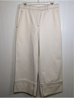 Thom Browne White Selvedge Denim Wide Leg Trousers Pants Contrast Stitch Size 40